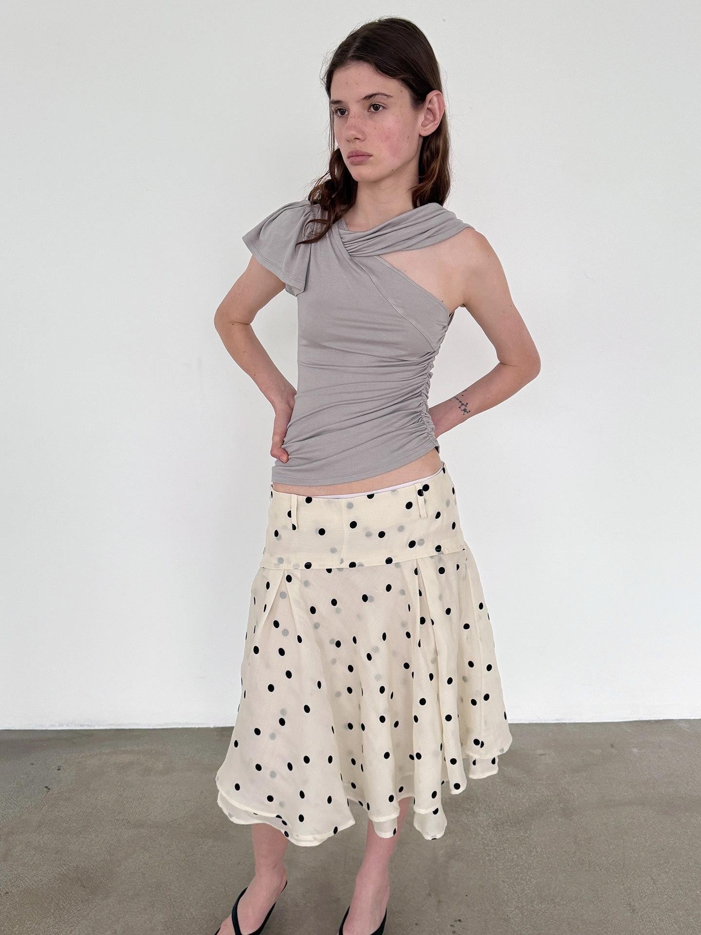 Delivery Beige Flocked Large Black Polka Dot A Line Low Waist Women&