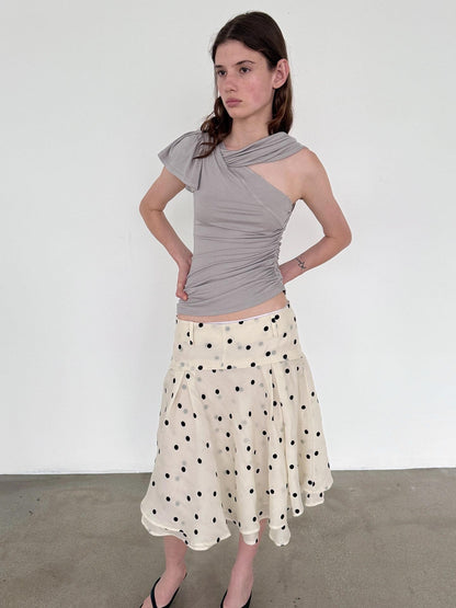 Delivery Beige Flocked Large Black Polka Dot A Line Low Waist Women&