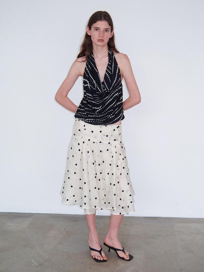 Delivery Beige Flocked Large Black Polka Dot A Line Low Waist Women&