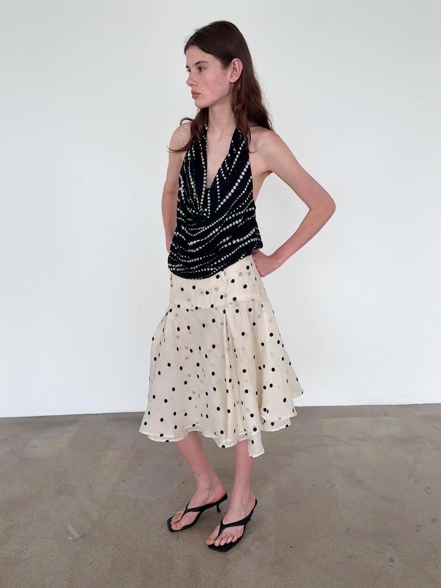 Delivery Beige Flocked Large Black Polka Dot A Line Low Waist Women&