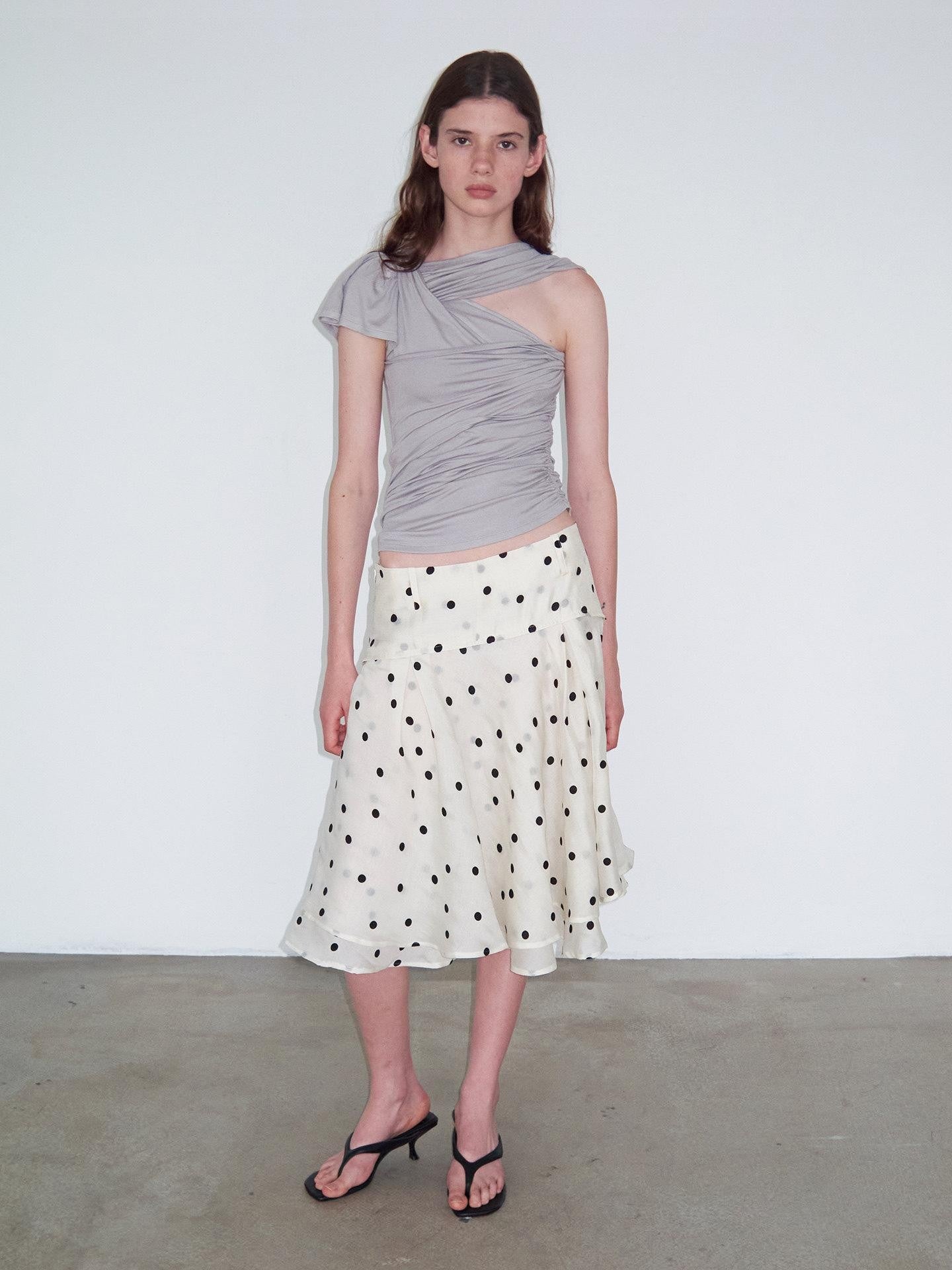 Delivery Beige Flocked Large Black Polka Dot A Line Low Waist Women&