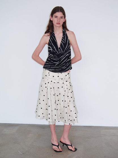 Delivery Beige Flocked Large Black Polka Dot A Line Low Waist Women&
