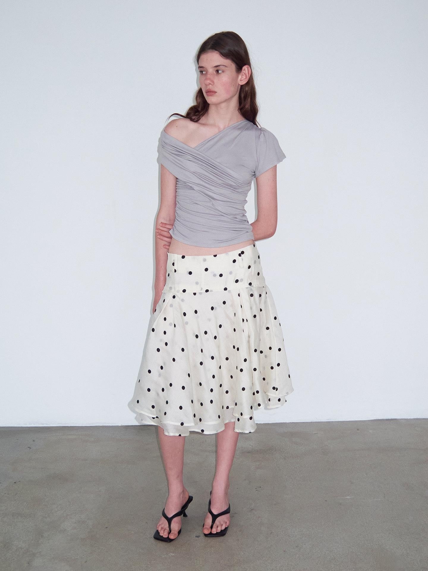 Delivery Beige Flocked Large Black Polka Dot A Line Low Waist Women&