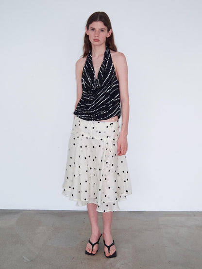 Delivery Beige Flocked Large Black Polka Dot A Line Low Waist Women&