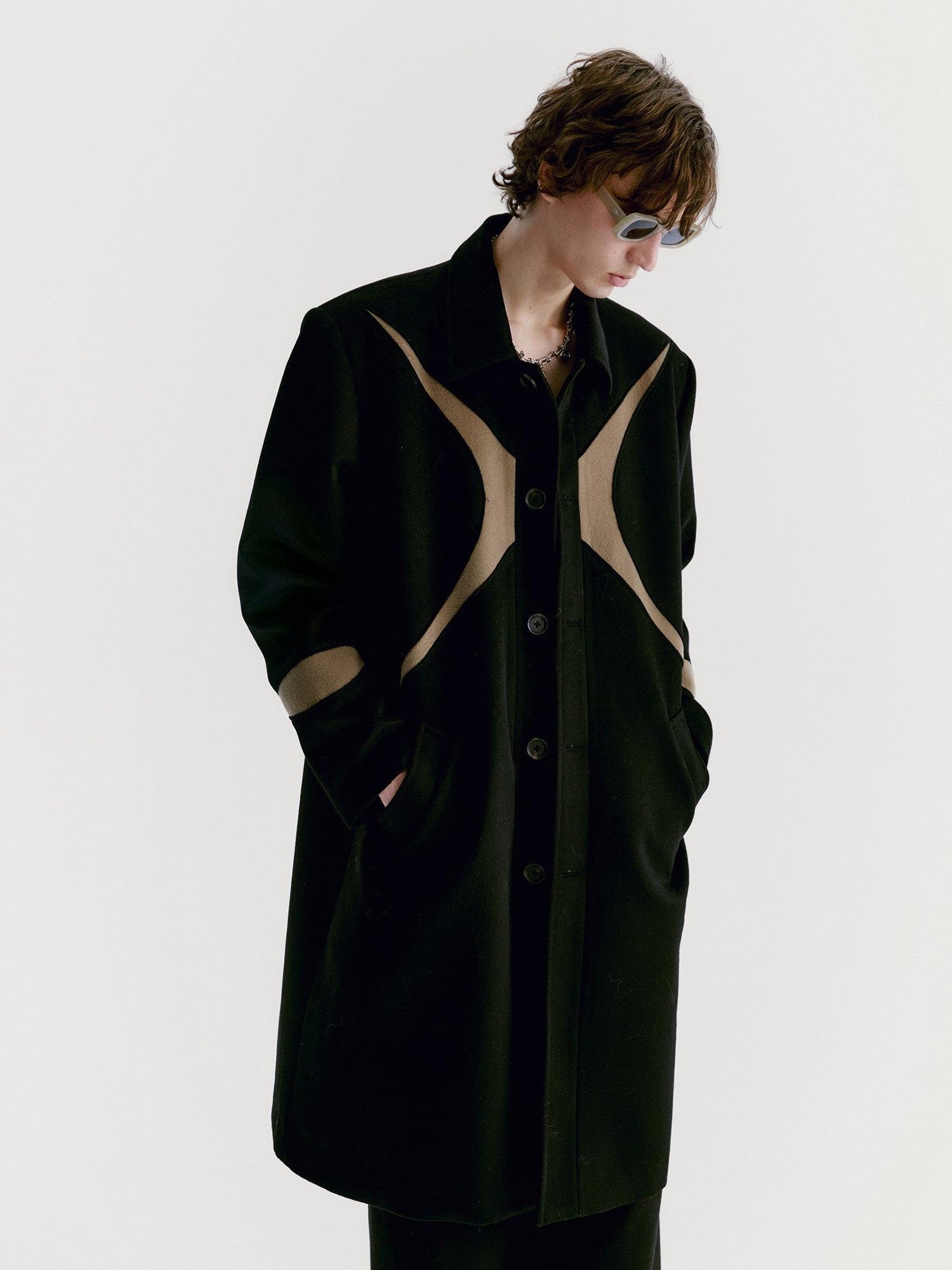 Delivery Black Brown Radial Irregular Splice Square Collar Women&