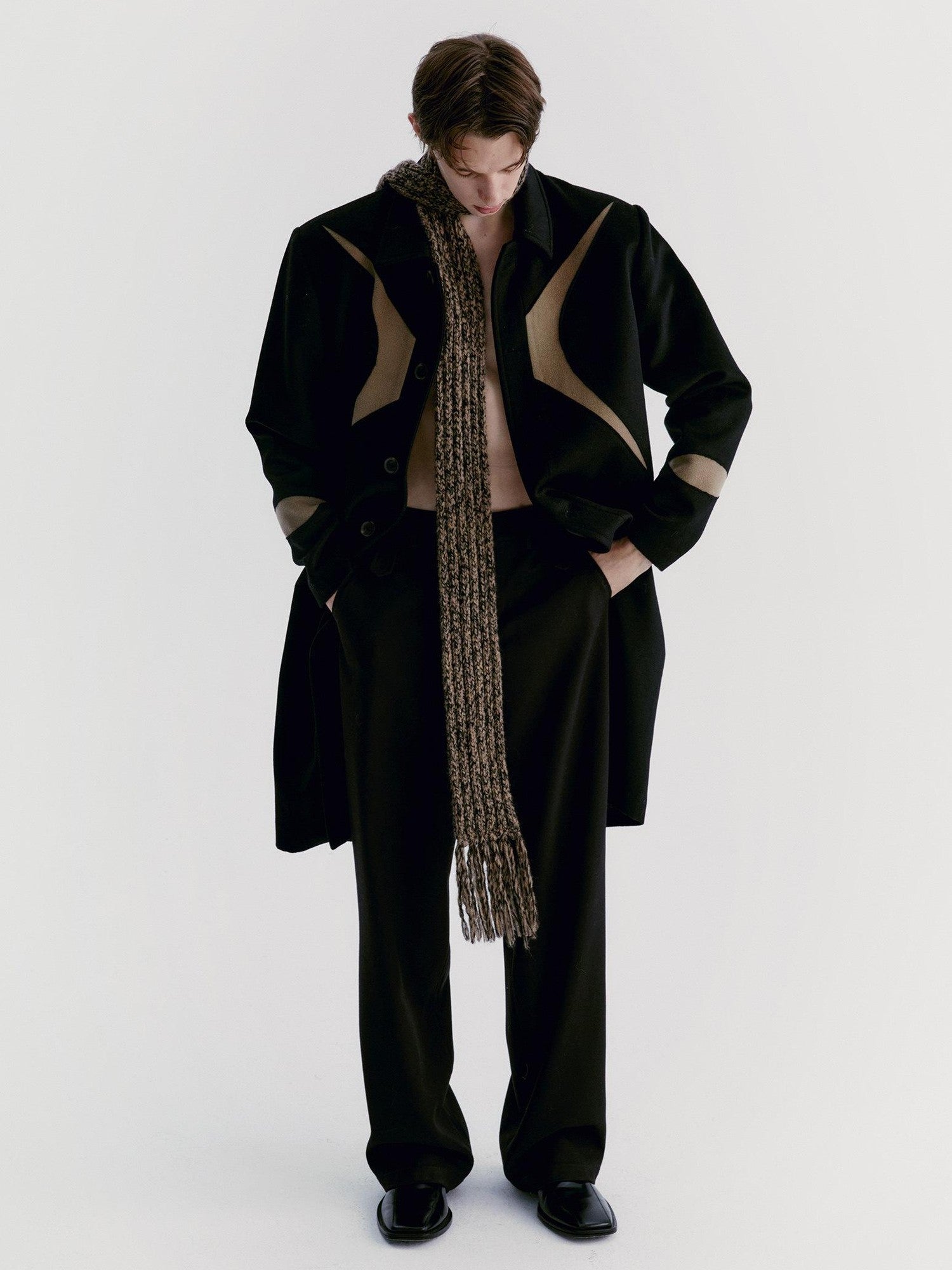Delivery Black Brown Radial Irregular Splice Square Collar Women&