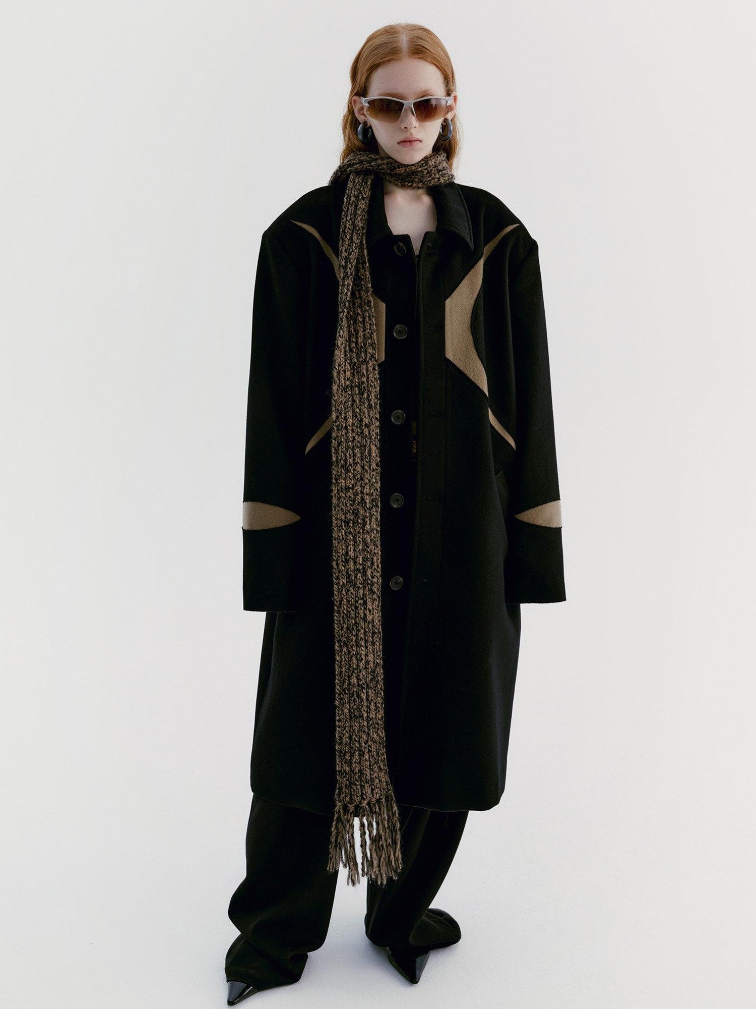 Delivery Black Brown Radial Irregular Splice Square Collar Women&