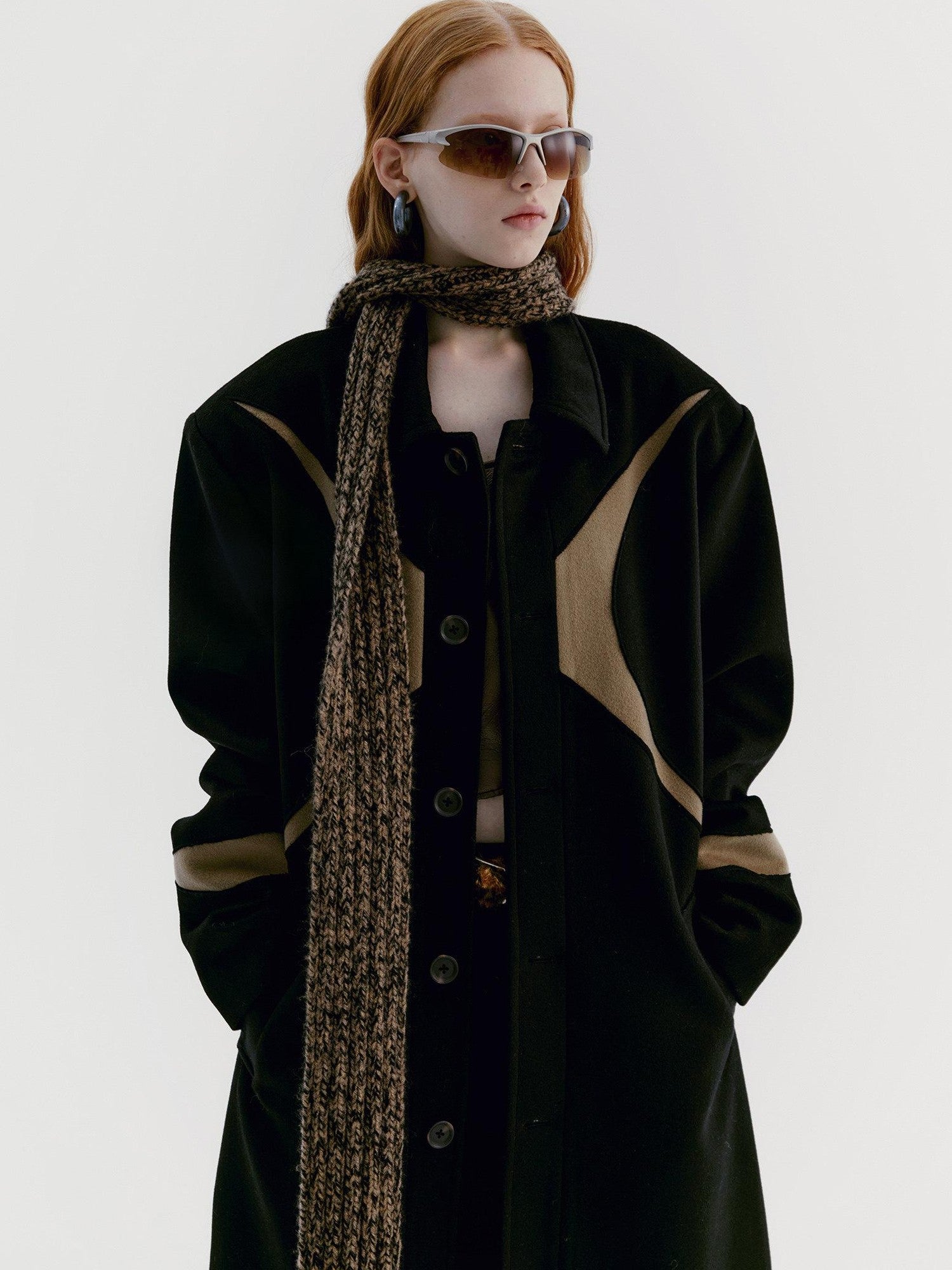 Delivery Black Brown Radial Irregular Splice Square Collar Women&