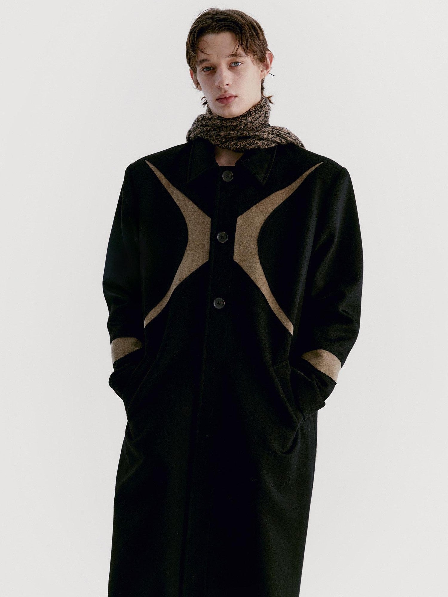 Delivery Black Brown Radial Irregular Splice Square Collar Women&
