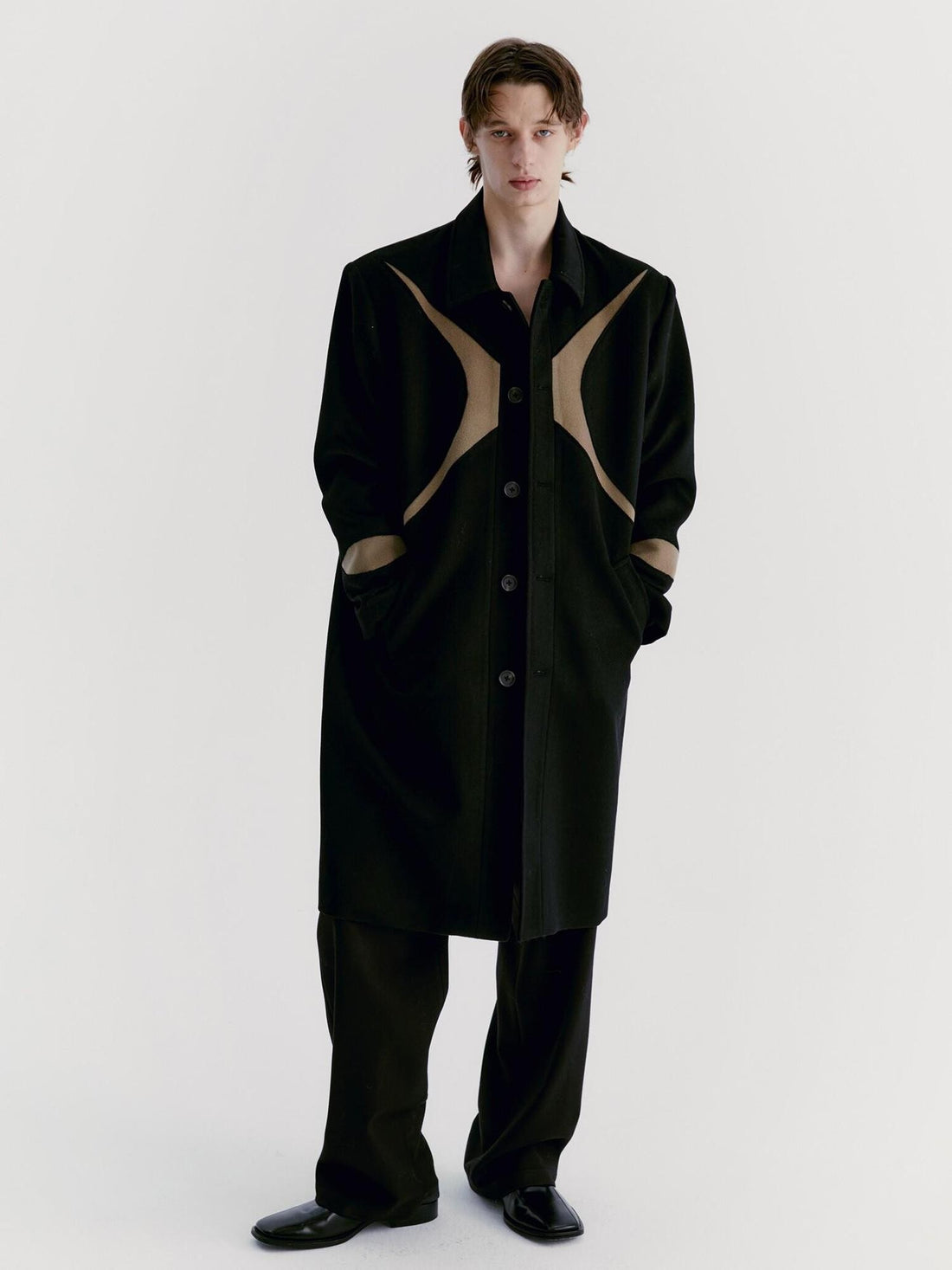 Delivery Black Brown Radial Irregular Splice Square Collar Women&