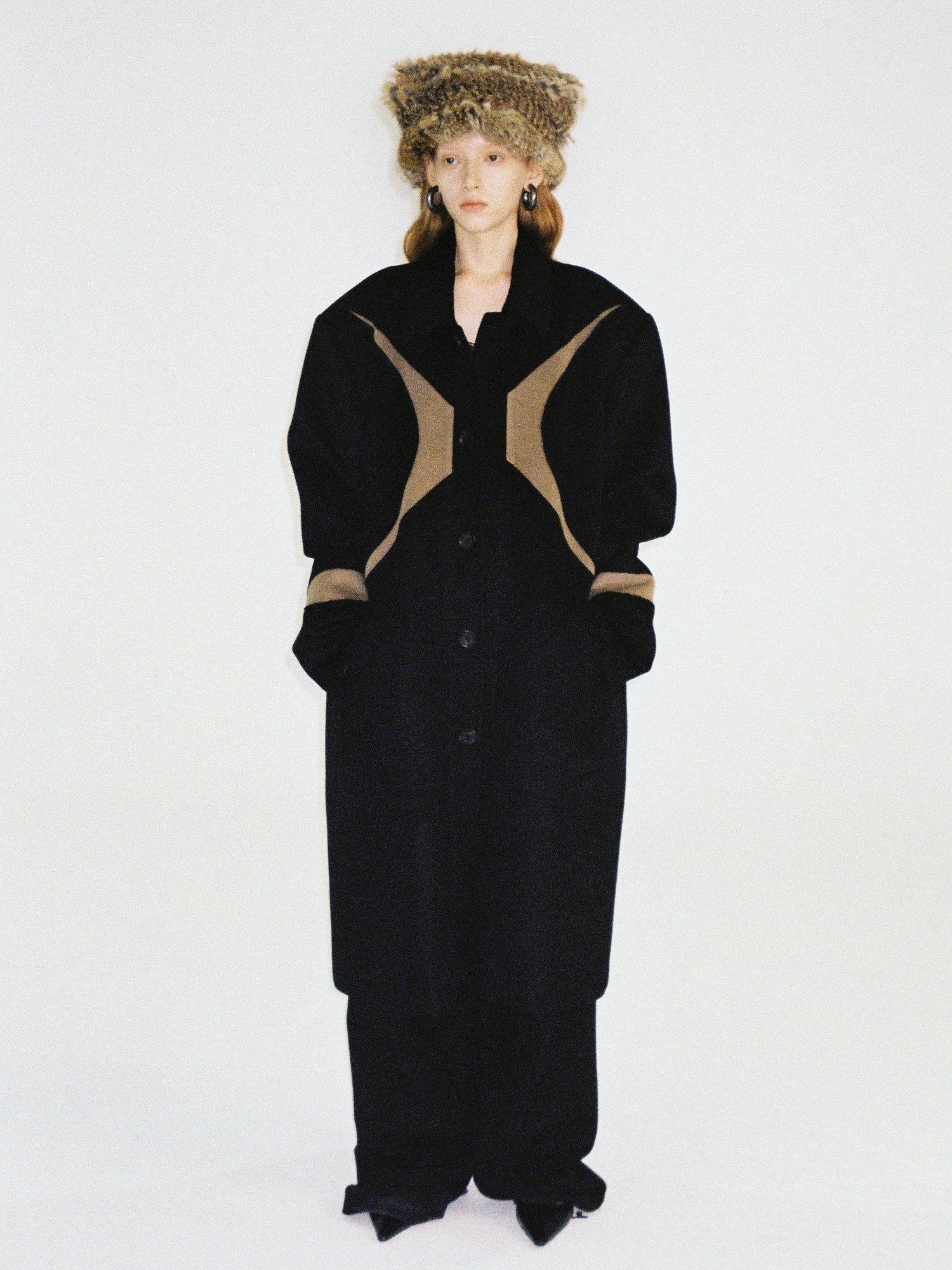 Delivery Black Brown Radial Irregular Splice Square Collar Women&