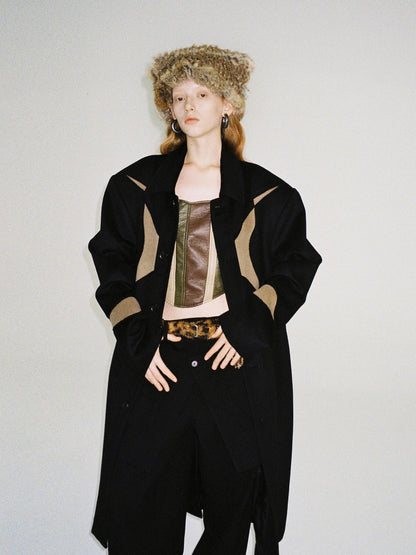 Delivery Black Brown Radial Irregular Splice Square Collar Women&