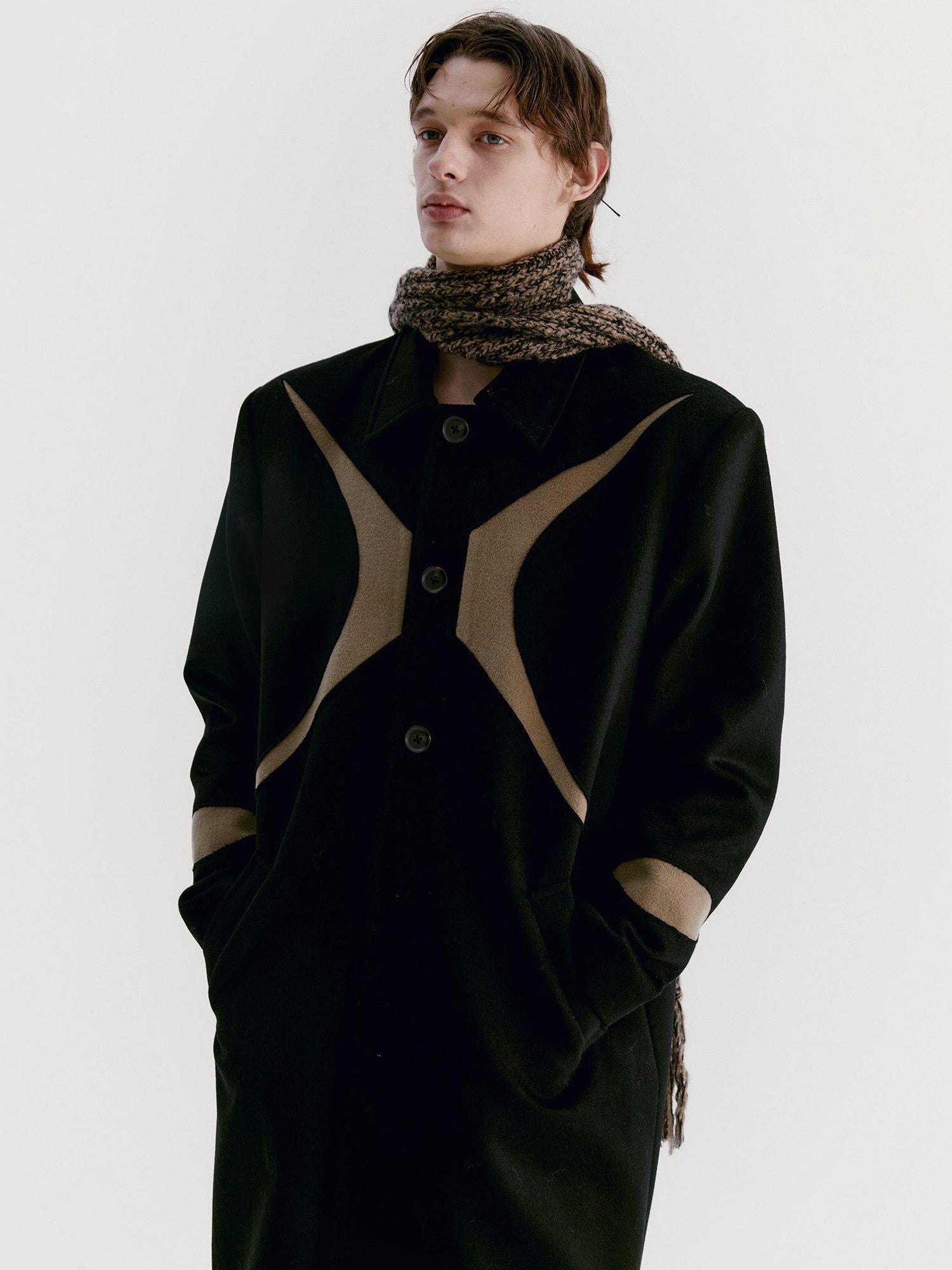 Delivery Black Brown Radial Irregular Splice Square Collar Women&