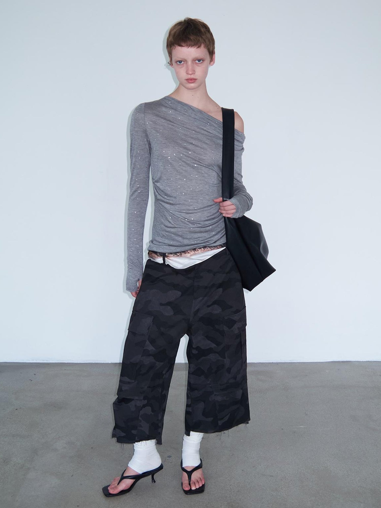 Delivery Black Camo Cargo Shorts With Raw Hem