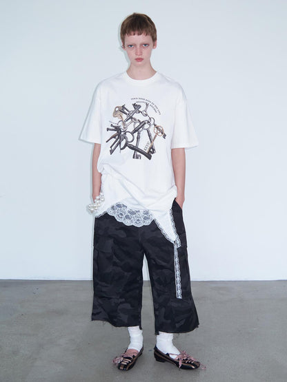 Delivery Black Camo Cargo Shorts With Raw Hem