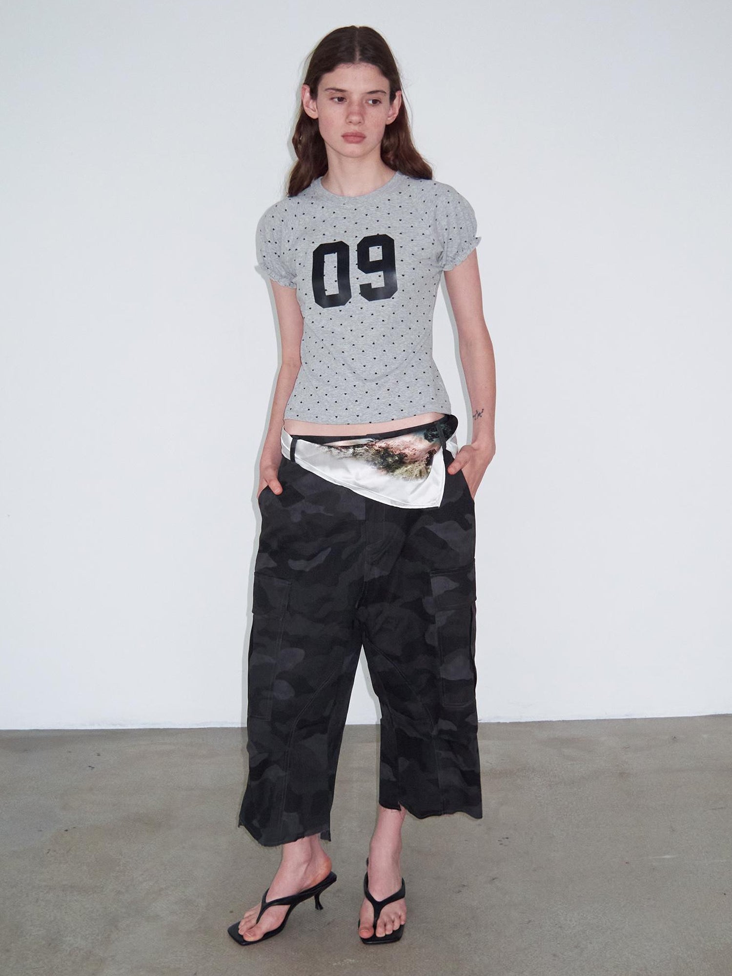 Delivery Black Camo Cargo Shorts With Raw Hem