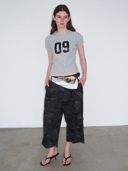 Delivery Black Camo Cargo Shorts With Raw Hem