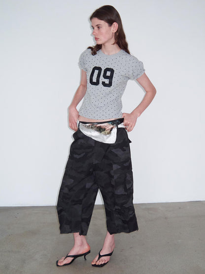 Delivery Black Camo Cargo Shorts With Raw Hem