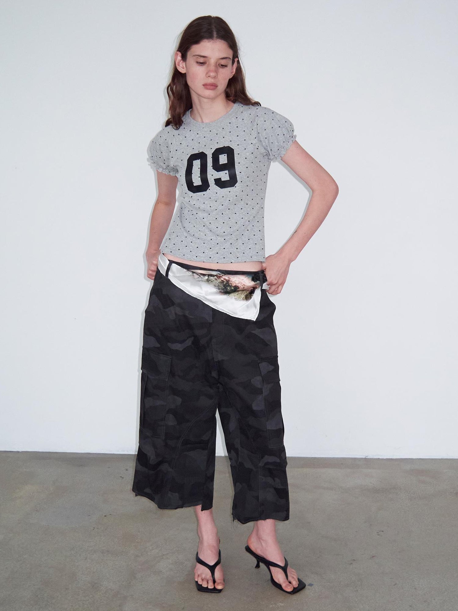 Delivery Black Camo Cargo Shorts With Raw Hem