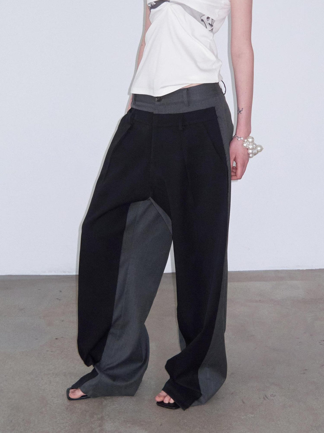 Delivery Black Gray Colorblock Deconstructed Striped Patchwork Women&