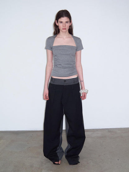 Delivery Black Gray Colorblock Deconstructed Striped Patchwork Women&