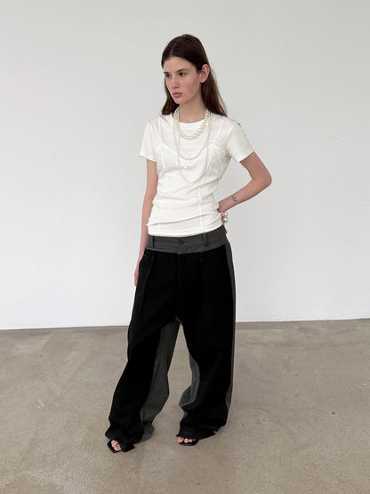 Delivery Black Gray Colorblock Deconstructed Striped Patchwork Women&
