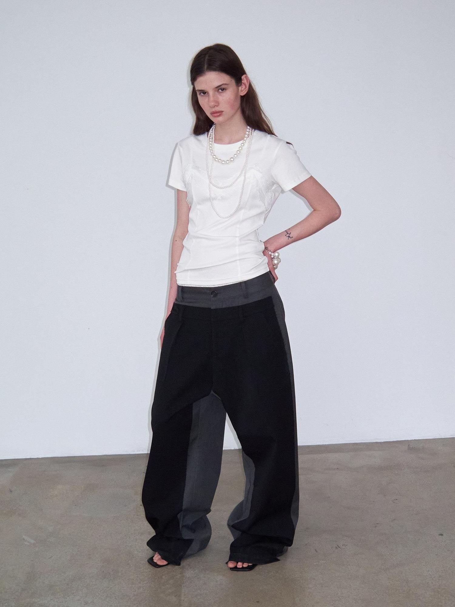 Delivery Black Gray Colorblock Deconstructed Striped Patchwork Women&