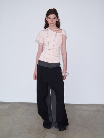 Delivery Black Gray Colorblock Deconstructed Striped Patchwork Women&