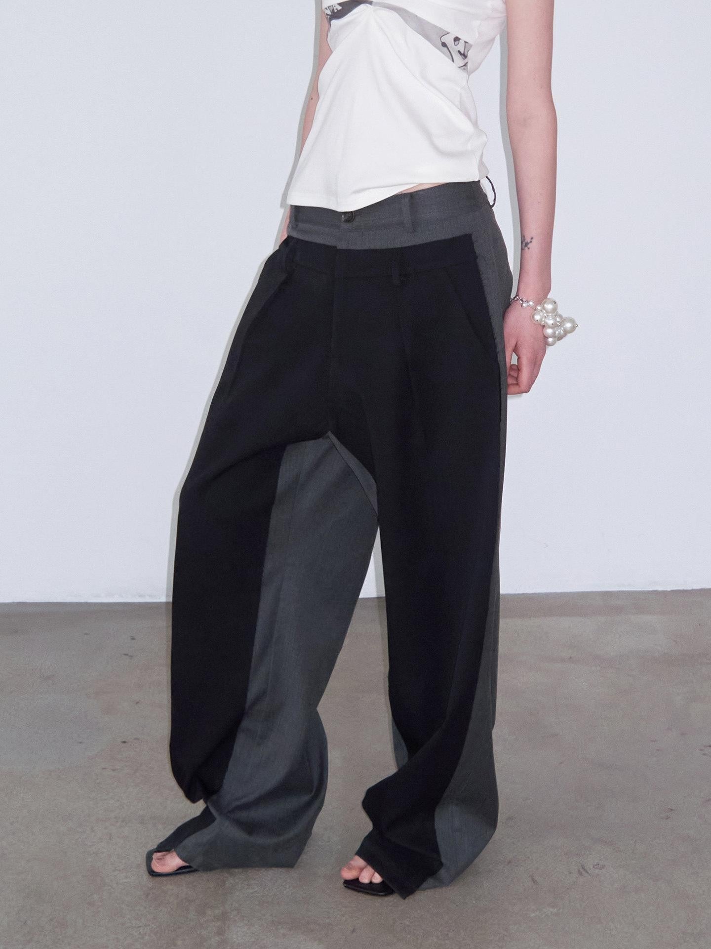 Delivery Black Gray Colorblock Deconstructed Striped Patchwork Women&