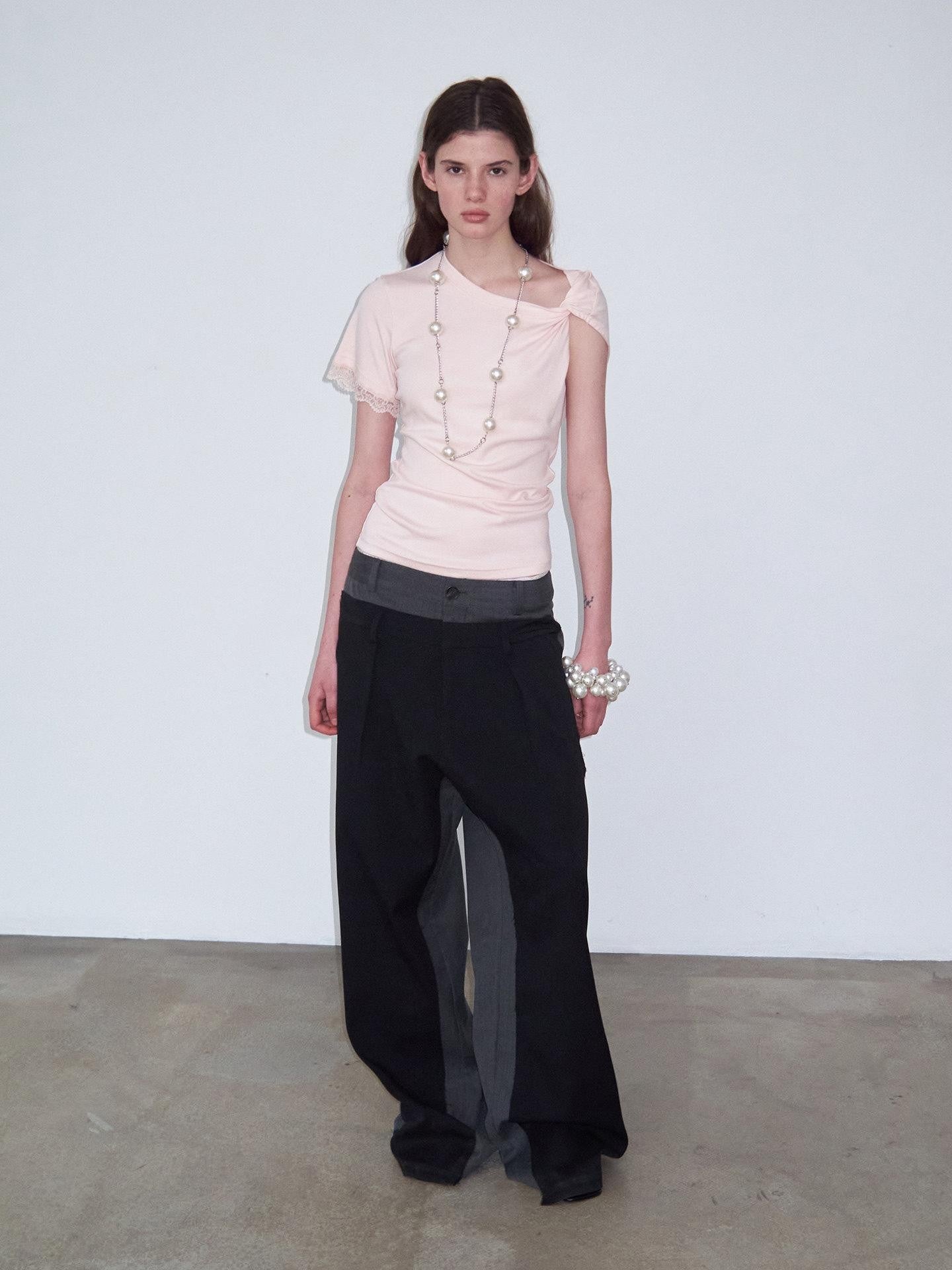 Delivery Black Gray Colorblock Deconstructed Striped Patchwork Women&
