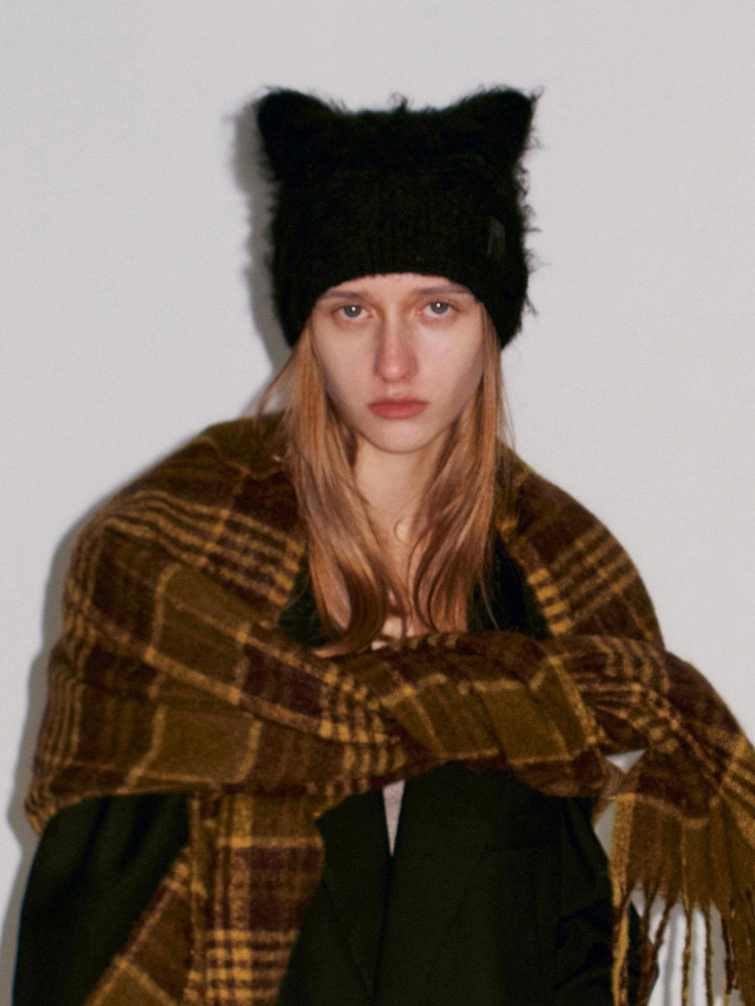 Delivery Black Mottled Brown Fuzzy Knitted Cat Ear Women&