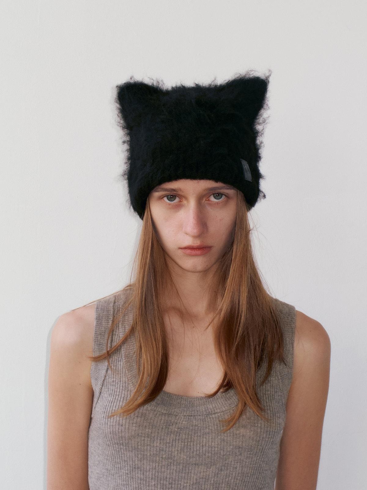 Delivery Black Mottled Brown Fuzzy Knitted Cat Ear Women&