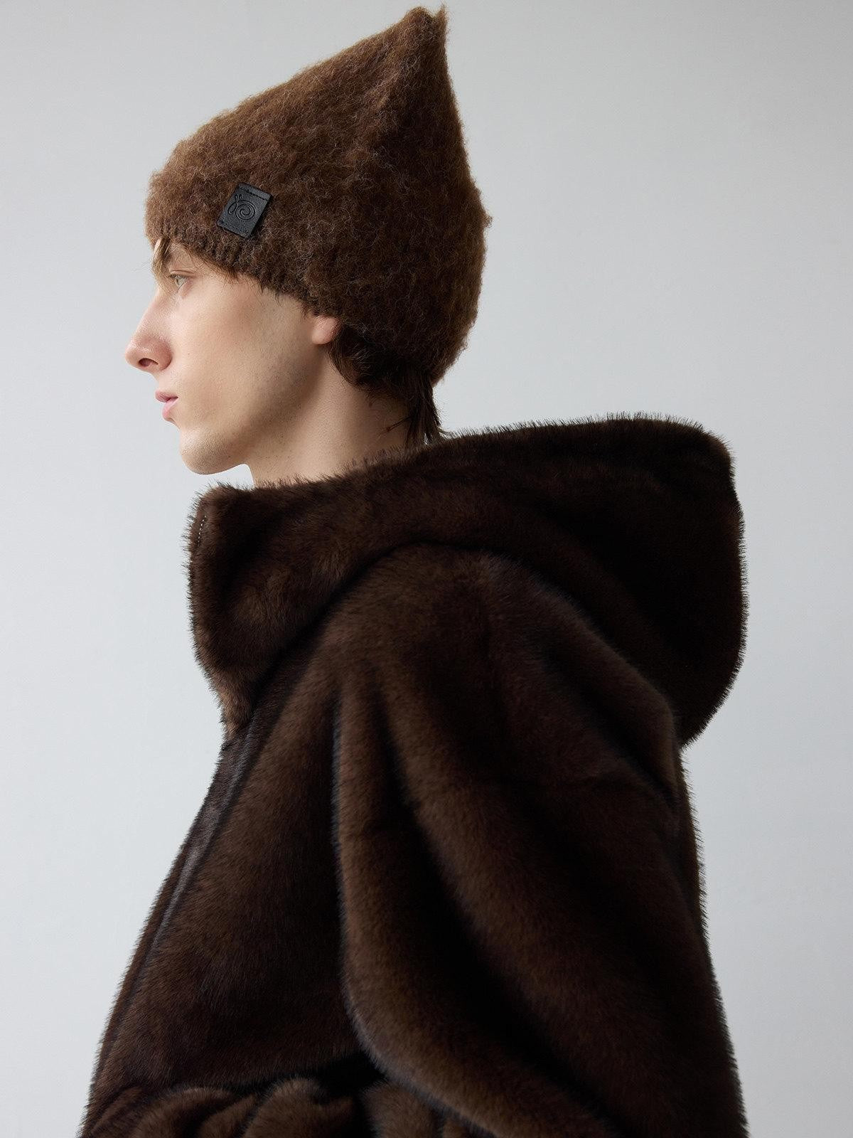 Delivery Black Mottled Brown Fuzzy Knitted Cat Ear Women&