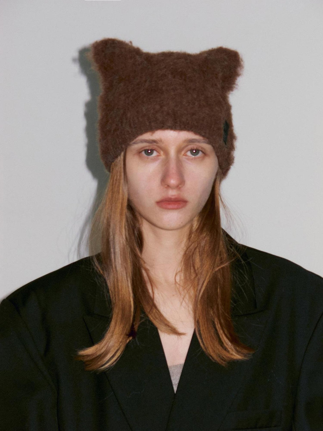 Delivery Black Mottled Brown Fuzzy Knitted Cat Ear Women&
