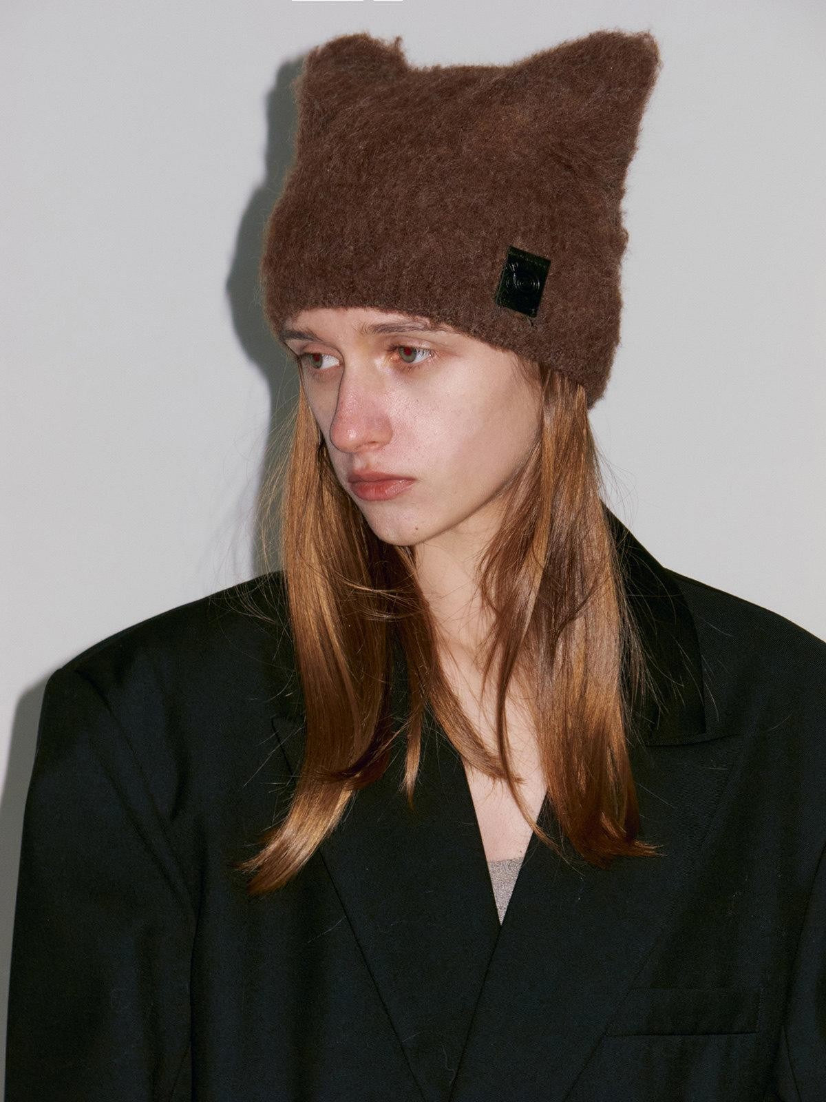 Delivery Black Mottled Brown Fuzzy Knitted Cat Ear Women&