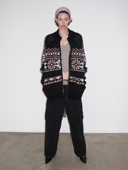 Delivery Black Pink Fair Isle Jacquard Vintage Loose Women&