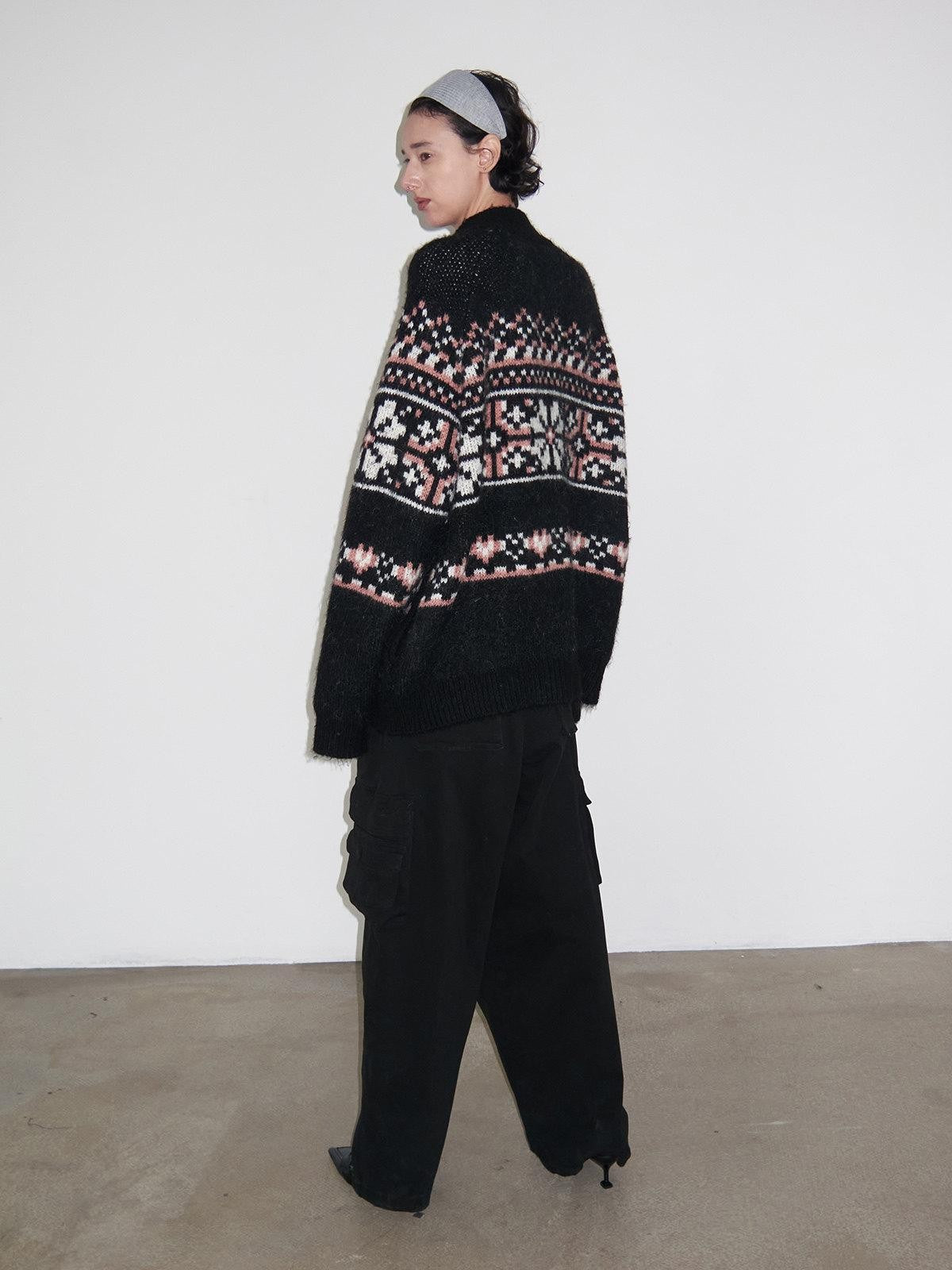 Delivery Black Pink Fair Isle Jacquard Vintage Loose Women&