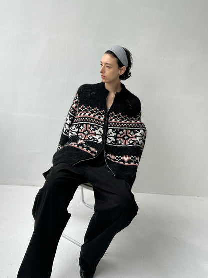 Delivery Black Pink Fair Isle Jacquard Vintage Loose Women&