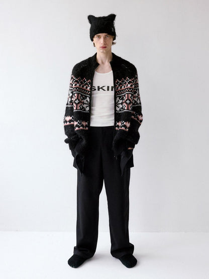 Delivery Black Pink Fair Isle Jacquard Vintage Loose Women&