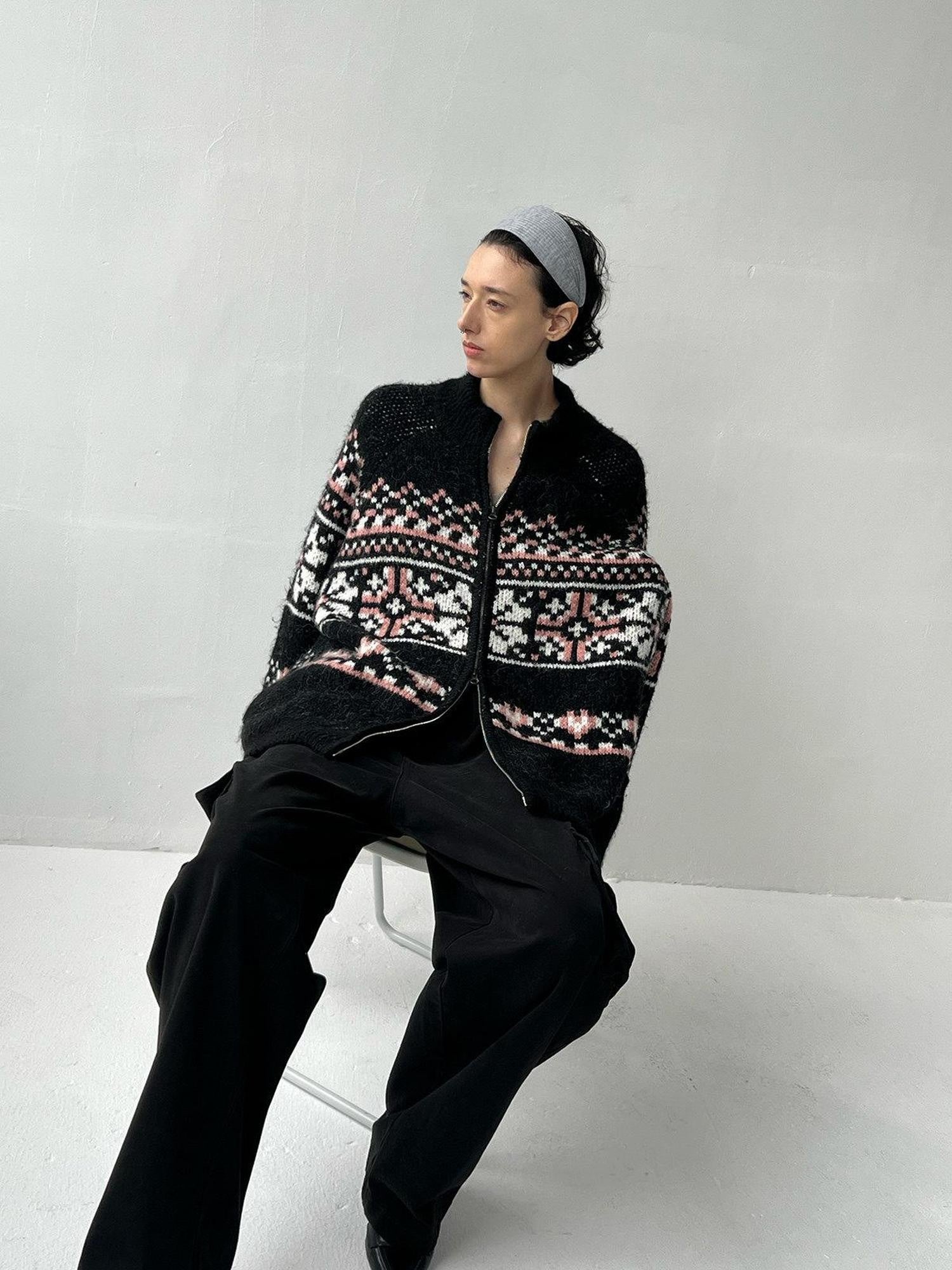 Delivery Black Pink Fair Isle Jacquard Vintage Loose Women&