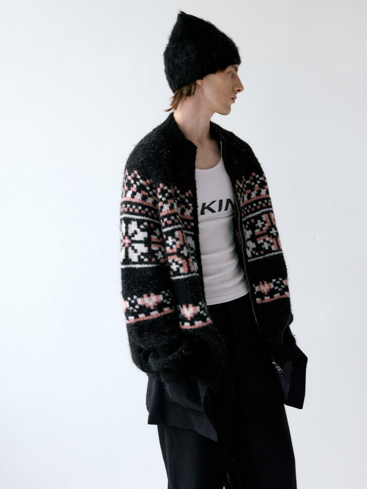 Delivery Black Pink Fair Isle Jacquard Vintage Loose Women&