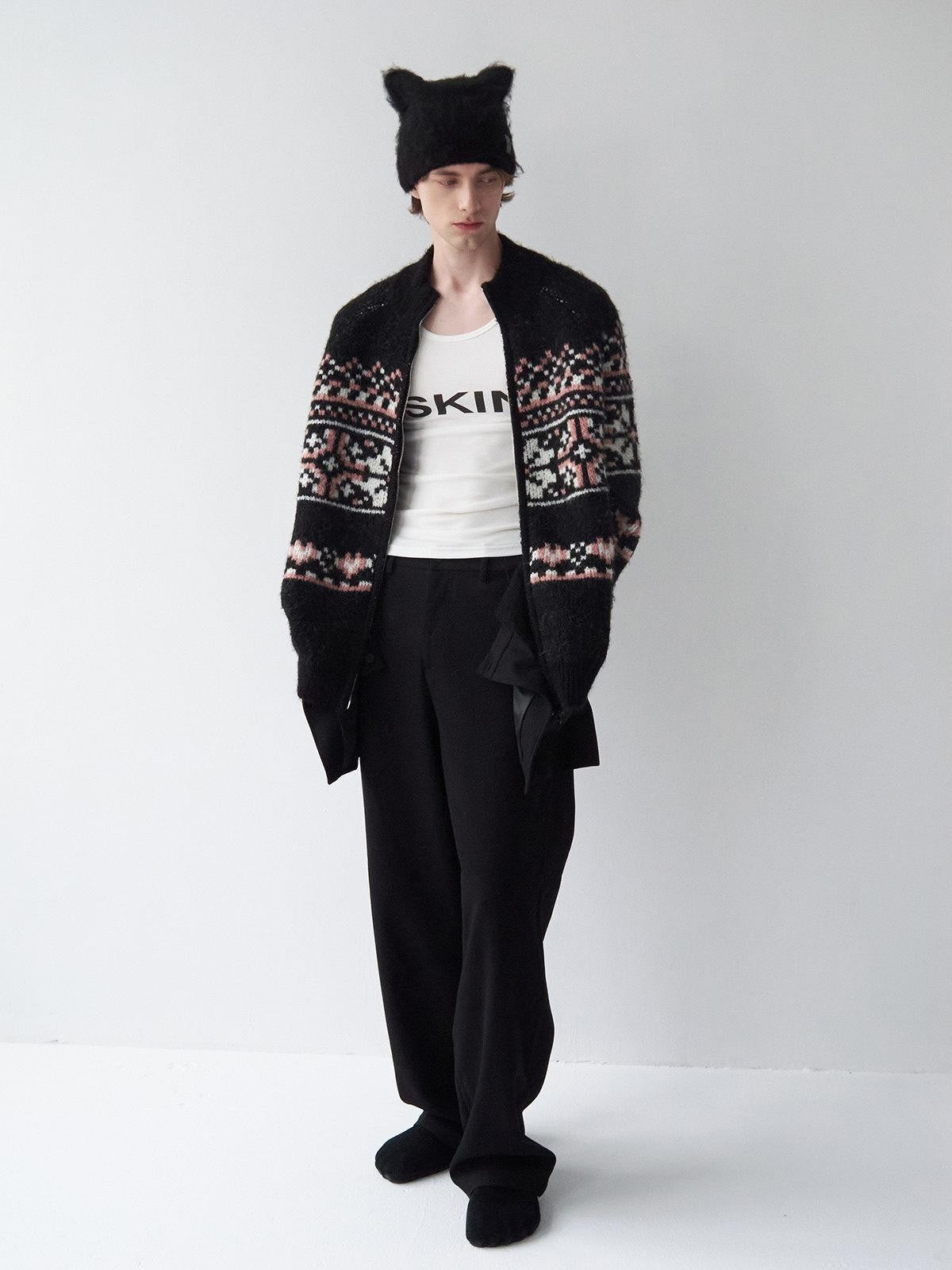 Delivery Black Pink Fair Isle Jacquard Vintage Loose Women&