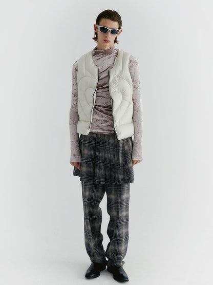 Delivery Blue Check Tweed Wide Leg Trousers With Layered Pleated Skirt Detail