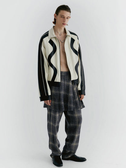 Delivery Blue Check Tweed Wide Leg Trousers With Layered Pleated Skirt Detail
