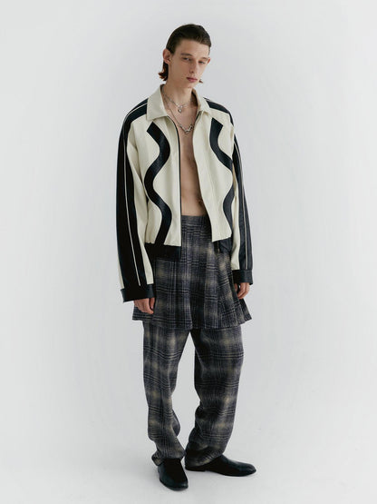 Delivery Blue Check Tweed Wide Leg Trousers With Layered Pleated Skirt Detail