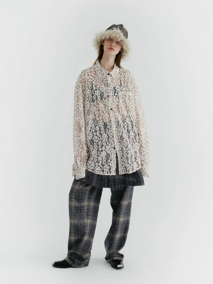 Blue Check Tweed Wide Leg Trousers With Layered Pleated Skirt Detail