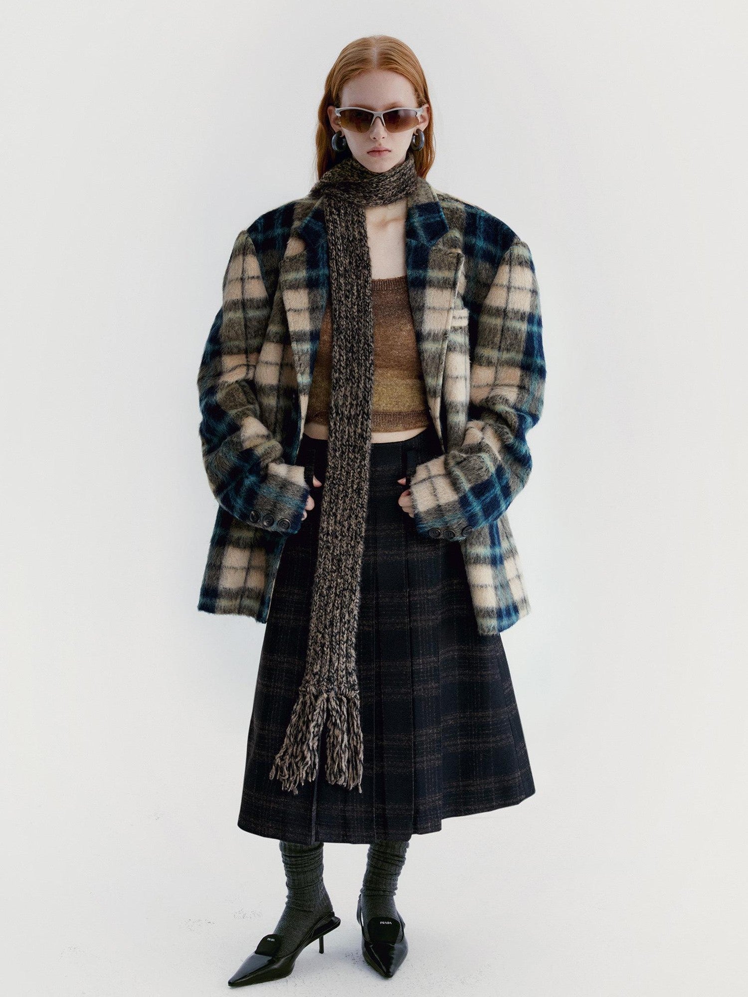 Delivery Blue Yellow Plaid Short Pile Relaxed Fit Women&