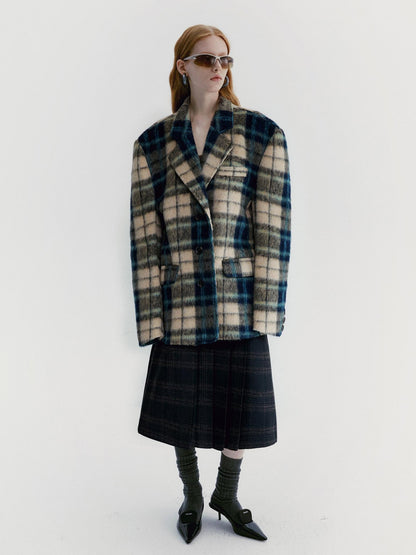 Delivery Blue Yellow Plaid Short Pile Relaxed Fit Women&