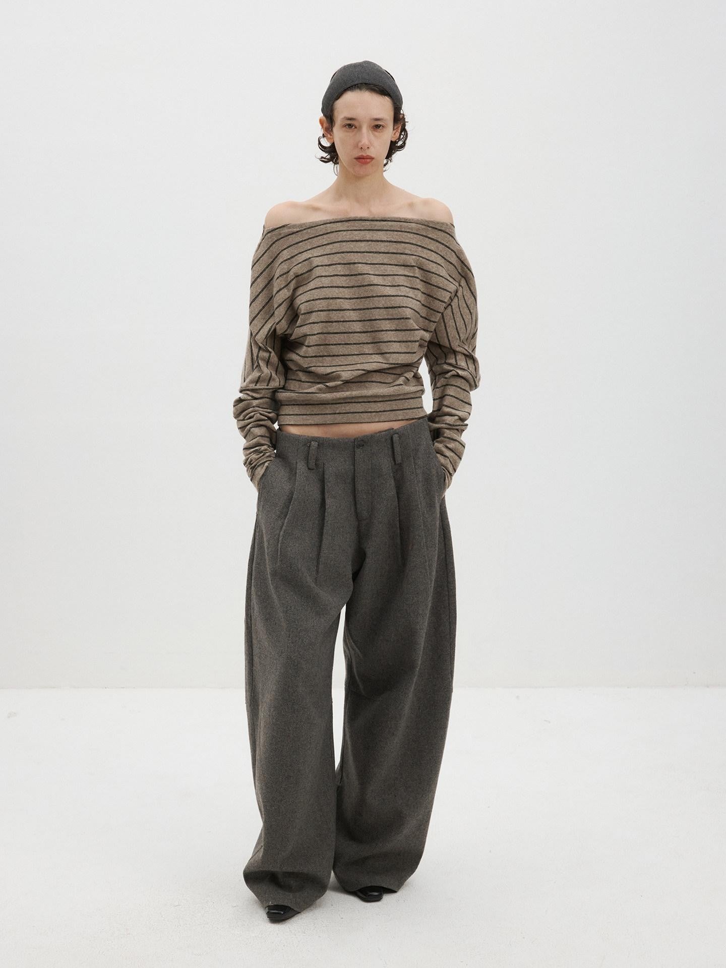 Delivery Brown Black Striped Asymmetric Shoulder Women&