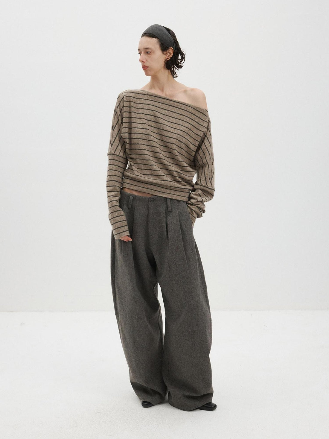 Delivery Brown Black Striped Asymmetric Shoulder Women&